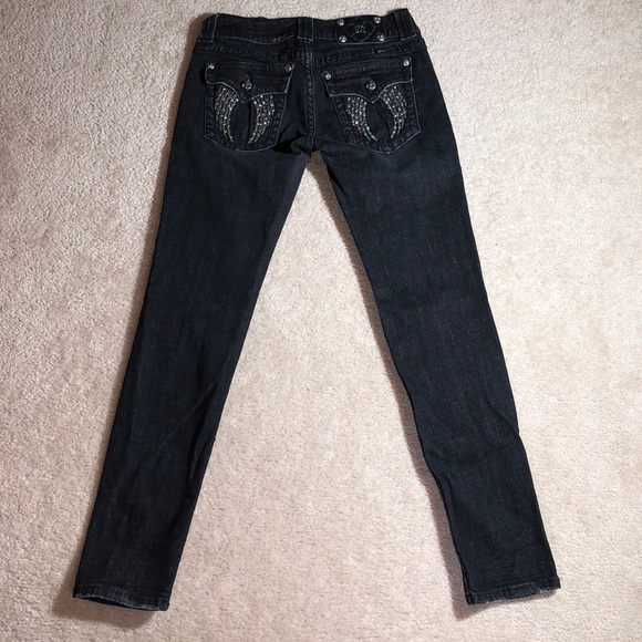 Miss Me Black Wash Bling Angel Wing Skinny Jeans - Picture 4 of 8